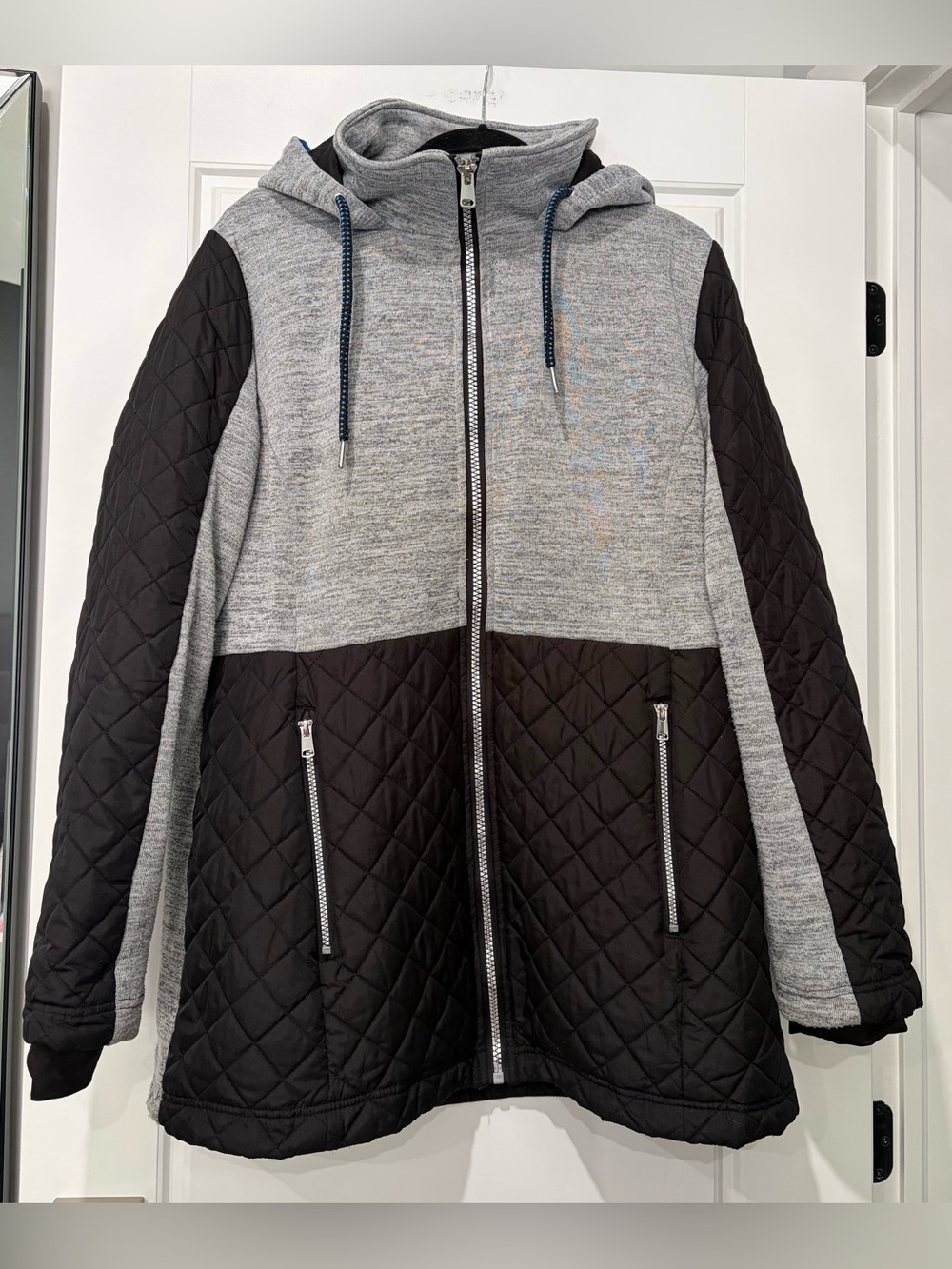 Active USA Two-Tone Hooded Jacket in Gray & Black with Pink Logo
